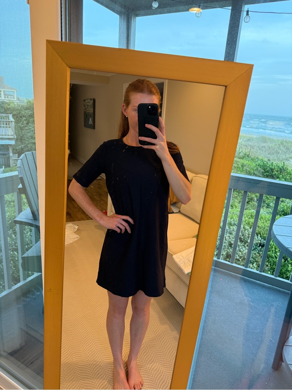 NWT Eileen Fisher Navy Short Sleeve Crepe Knit Dress
